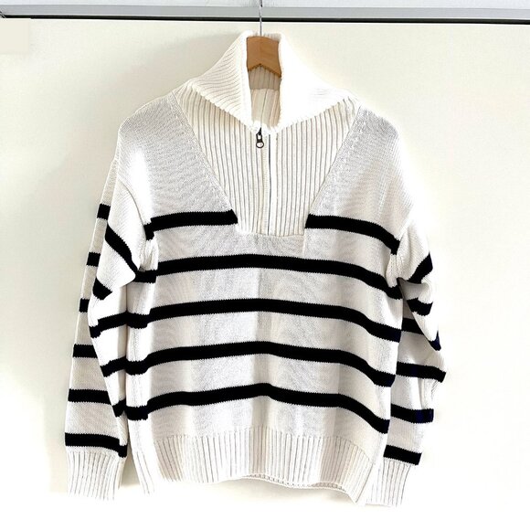 New Zara Striped Half-Zip Cotton Sweater Size M - Picture 4 of 12